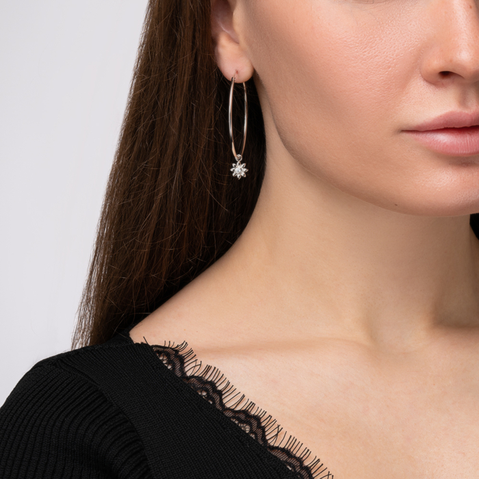 Серебряные серьги-конго с фианитом. Артикул GE02222A-E/12/1