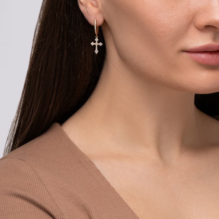 Золотые серьги-конго с фианитами. Артикул 23272/01/0/117