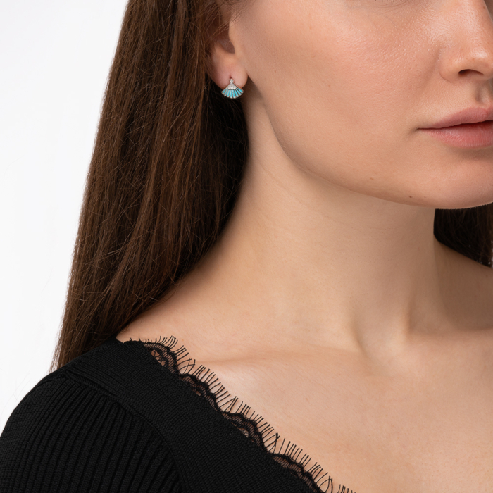 Срібні пусети з фіанітами та емаллю. Артикул ME15328A-E/12/1756