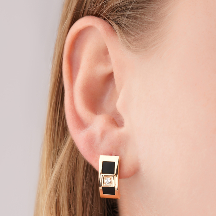 Золотые серьги с каучуком и фианитом 02752/01/0/52