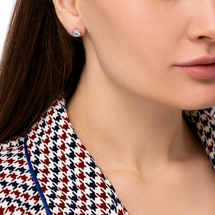 Серебряные пуссеты с фианитом. Артикул GE14371A-E/12/1