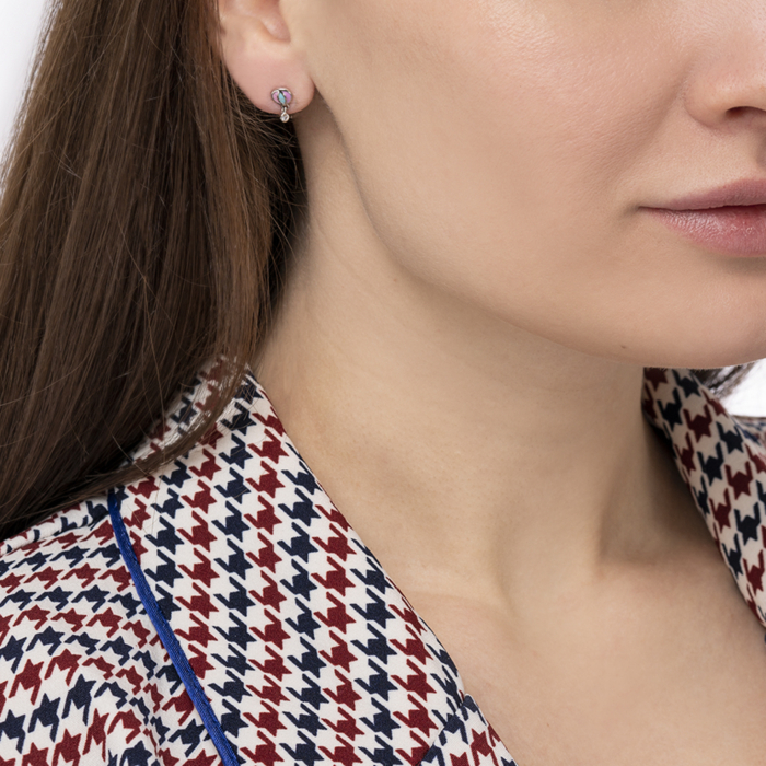 Серебряные пуссеты с фианитом и эмалью. Артикул ME15444A-E/12/4502