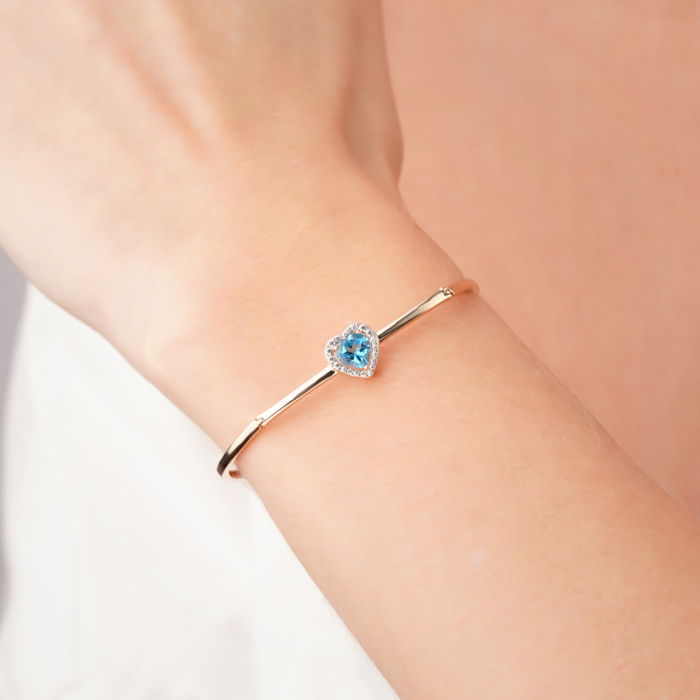 Золотой браслет «Сердце» с топазом и фианитами 570007/01/1/16275