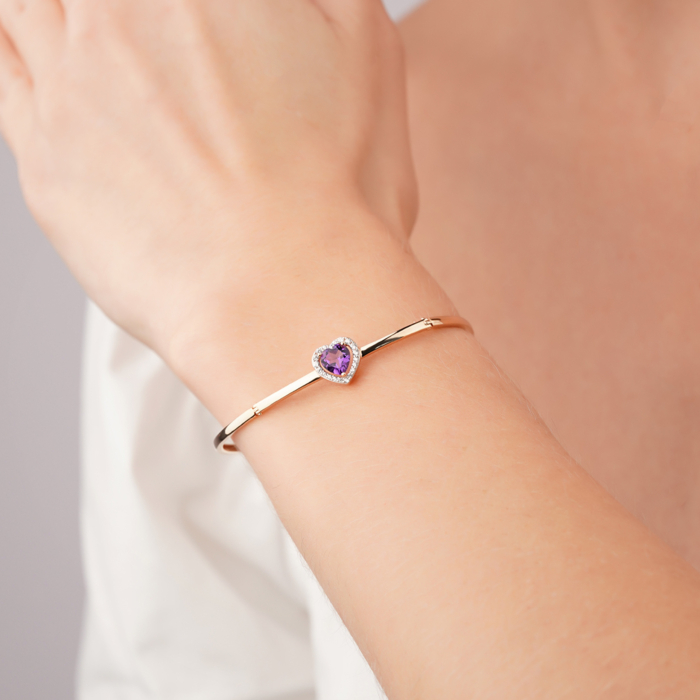 Золотой браслет «Сердце» с аметистом и фианитами 570007/01/1/16276