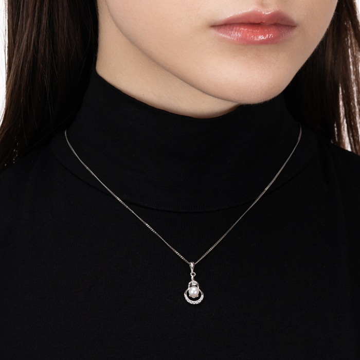 Срібна підвіска з перлиною та фіанітами. Артикул SP00449-P/12/1941