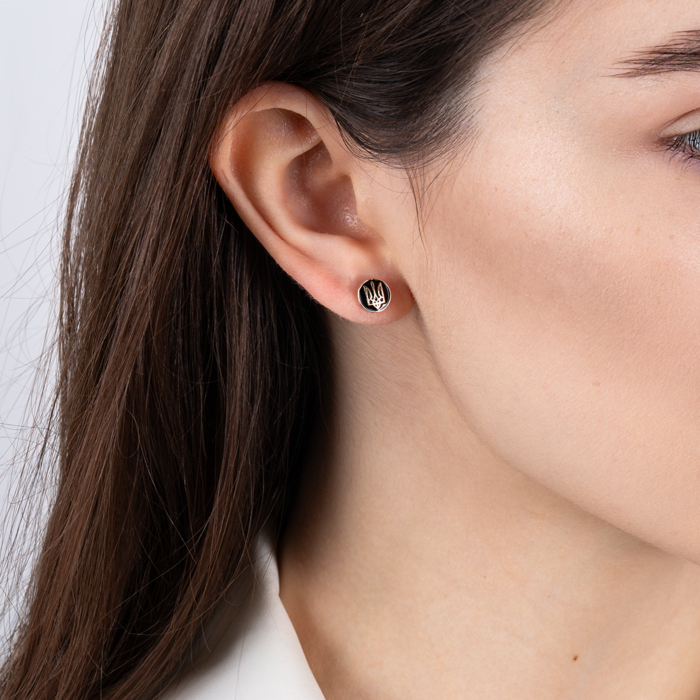 Золотые пуссеты с эмалью. Артикул 23523/01/0/389