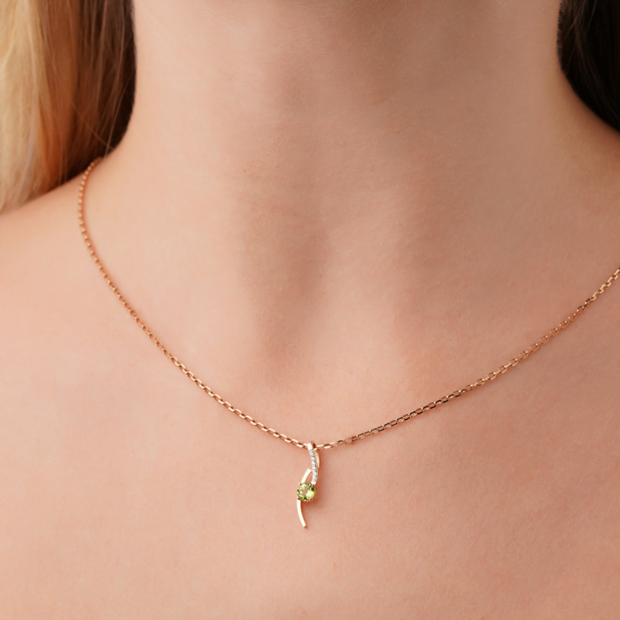 Золота підвіска з хризолітом і фіанітами 550133/01/1/7521