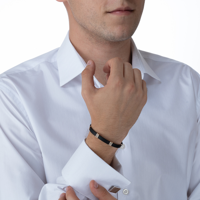 Каучуковый браслет с золотыми вставками. Артикул 07217/01/0