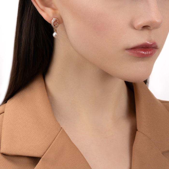 Золоті сережки з фіанітами та перлиною. Артикул 23601/01/1/4897