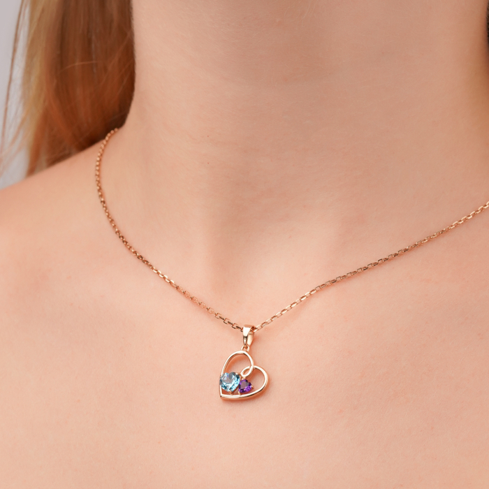 Золотая подвеска «Сердце» с топазом и аметистом 550115/01/0/7889