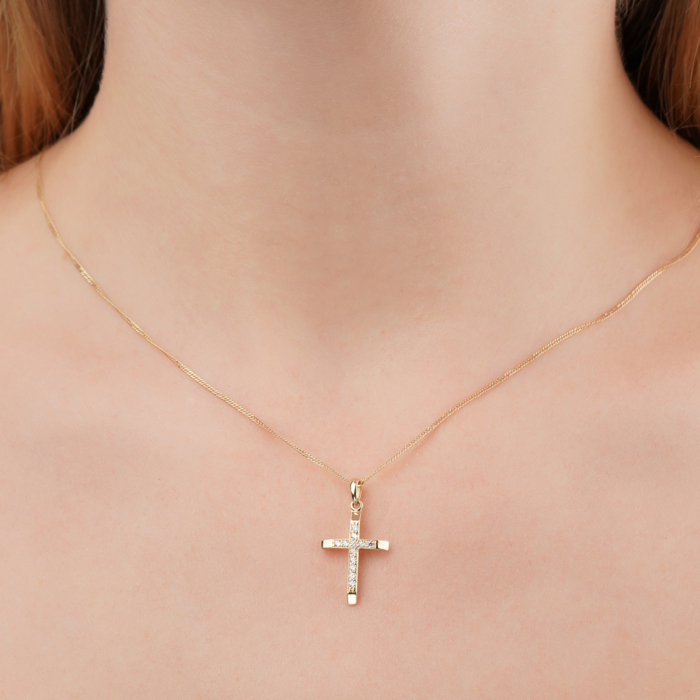 Золотий хрестик з фіанітами 32698/03/0/3