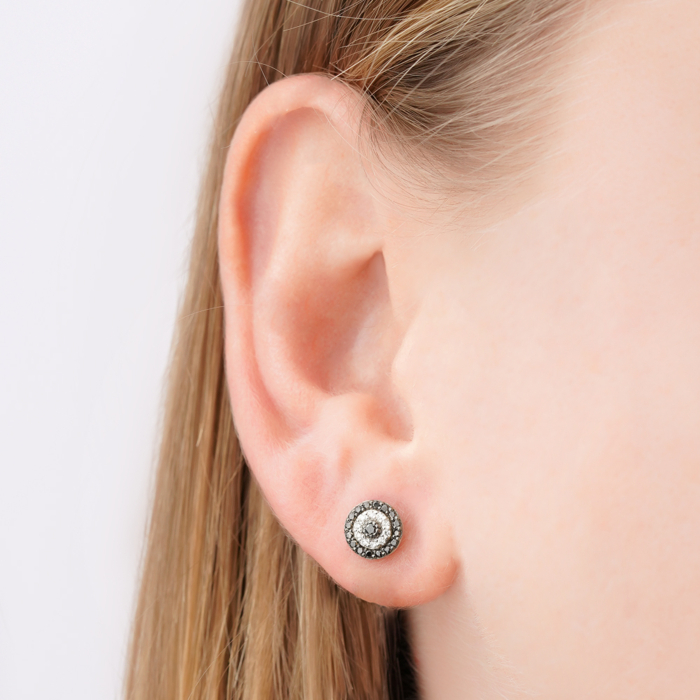 Золоті сережки-пусети з чорними та білими діамантами 520112/02/1/11810