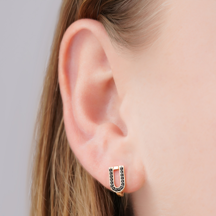 Золоті сережки з чорними фіанітами 27004/01/1/526