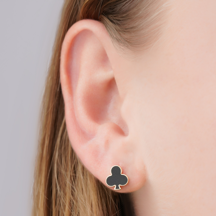 Золотая серьга с черной эмалью 23099/01/0/389