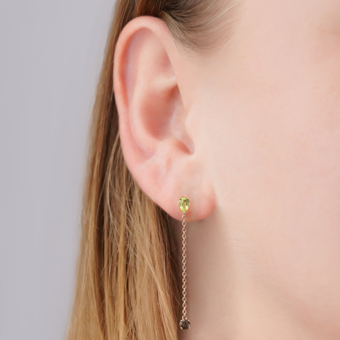 Золотые серьги с хризолитом и раухтопазом 540274/01/0/16036