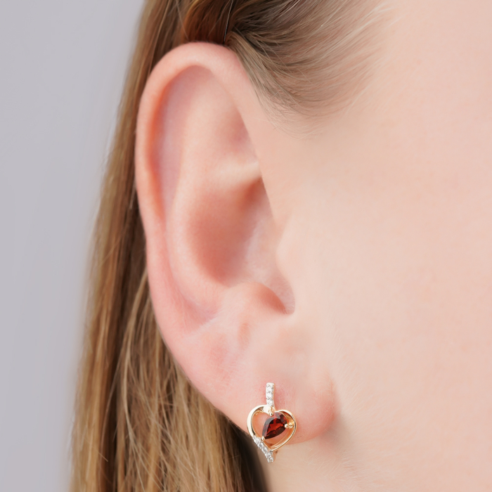 Золотые серьги с гранатом и фианитами 540213/01/1/6582