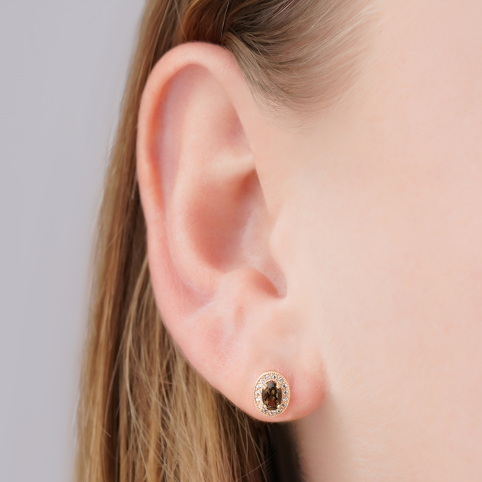 Золоті сережки-пусети з раухтопазом та фіанітами 540064/01/0/5138