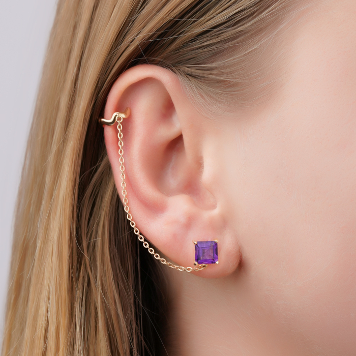 Золотая моно-серьга с аметистом 540273/01/0/5596