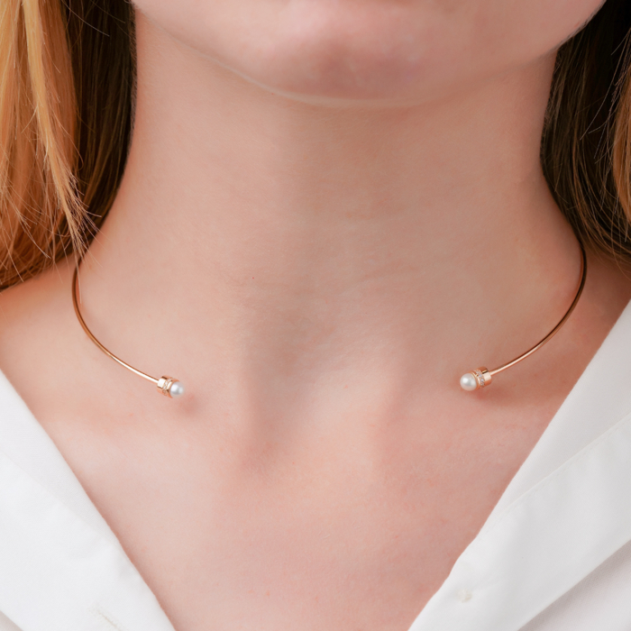 Золотое колье-чокер с жемчугом и фианитами 60201/01/0/2091