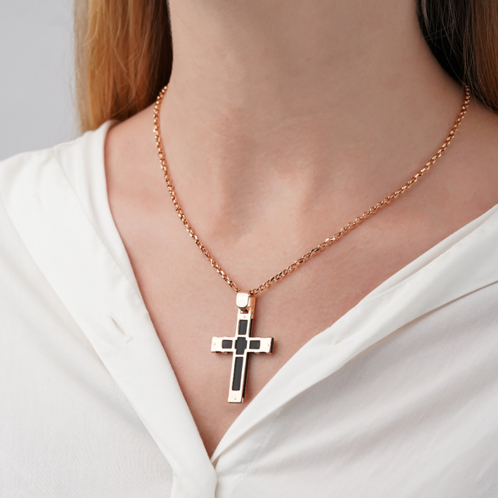 Золотой крестик с вставкой каучука 30456/01/0