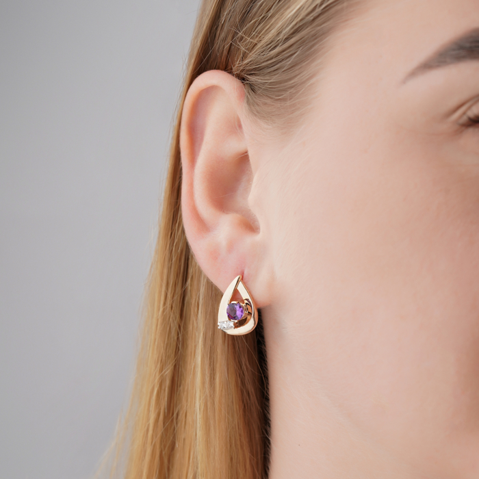 Золоті сережки з аметистом та фіанітами. Артикул 540329/01/1/7324