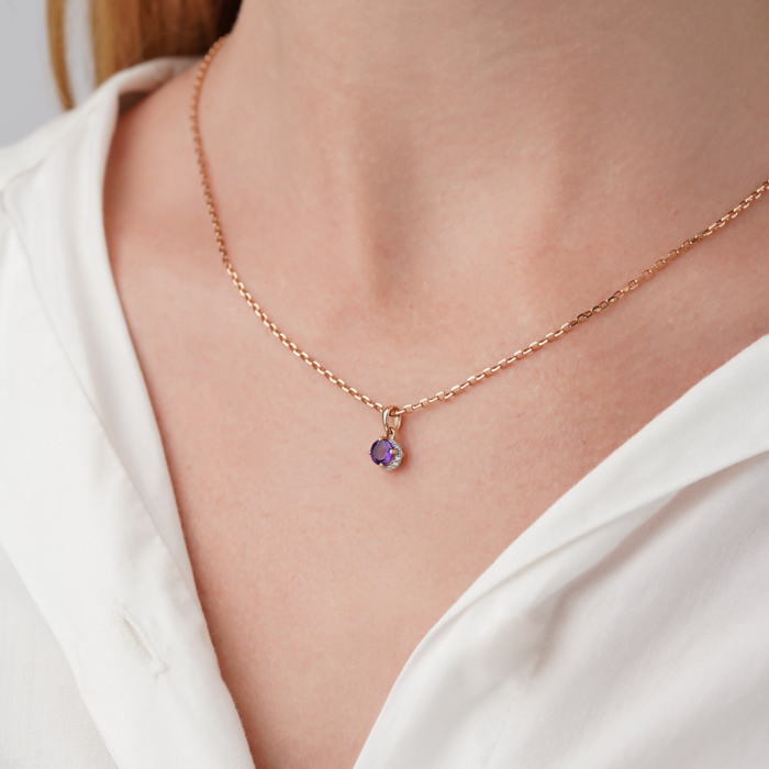 Золота підвіска з аметистом та фіанітами. Артикул 550124/01/1/16208