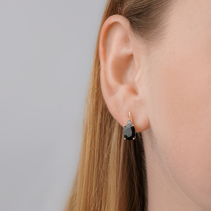 Золоті сережки з сапфіром та діамантами. Артикул 520010/01/1/11125