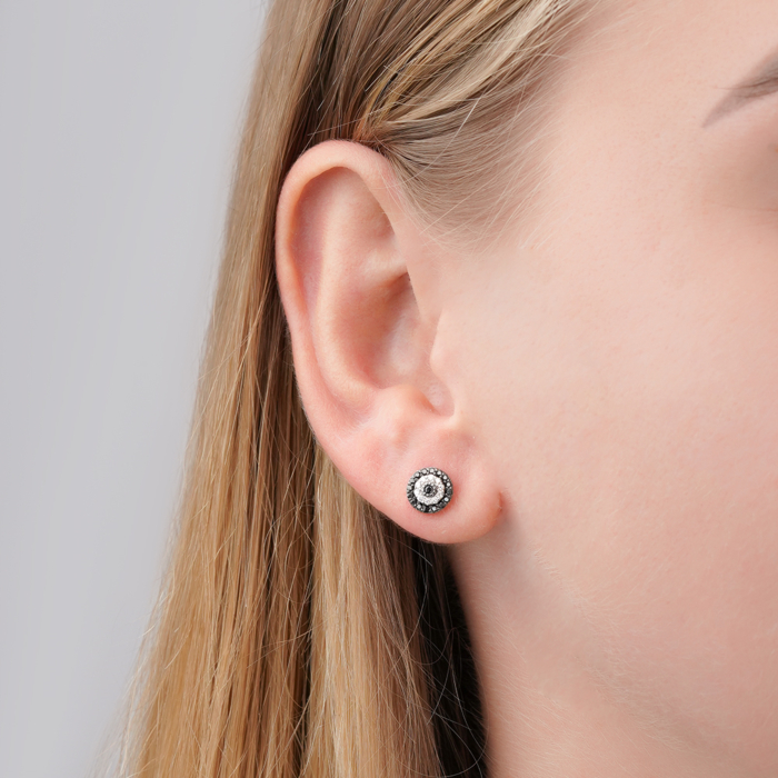 Золоті сережки-пусети з чорними та білими діамантами 520112/01/1/11810