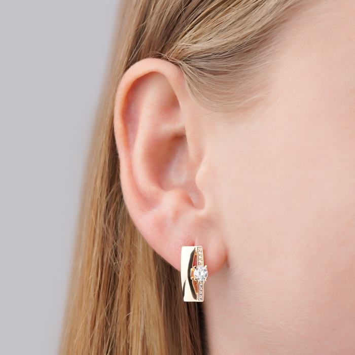 Золоті сережки з фіанітами. Артикул F-1159-E/01/1