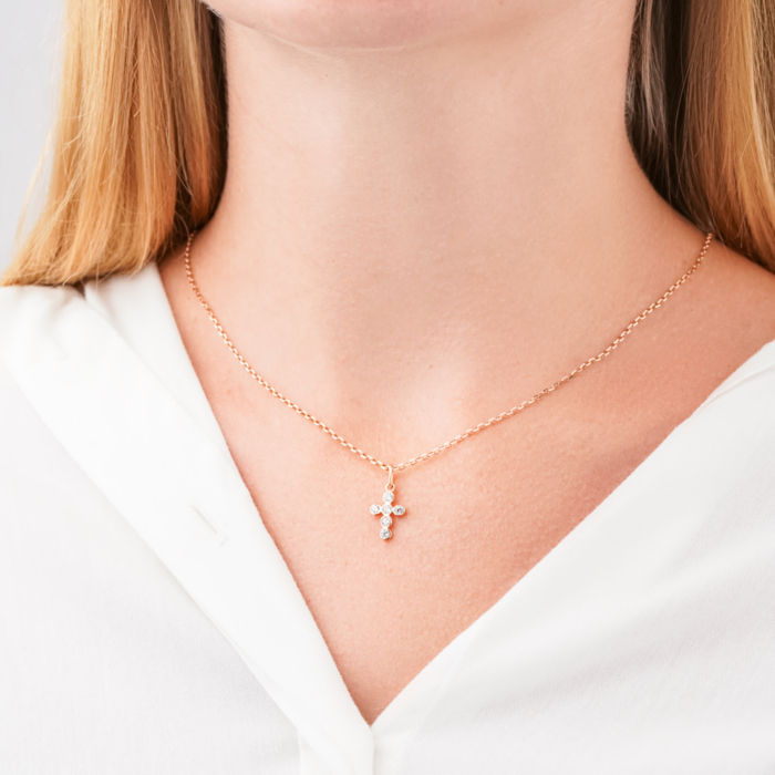 Золотий хрестик з фіанітами G-3837-P/01/1