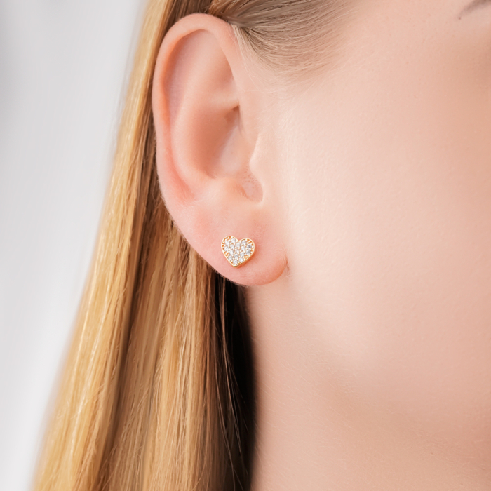 Золотые серьги «Сердца» с фианитами F-1202-E/01/1