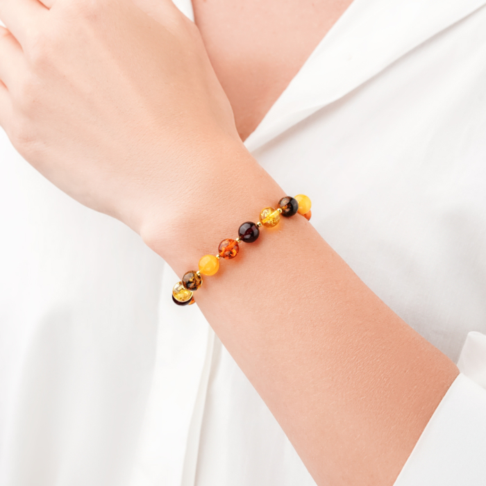 Срібний позолочений браслет з бурштином BB8MM-M-EARTH-B/20/2787