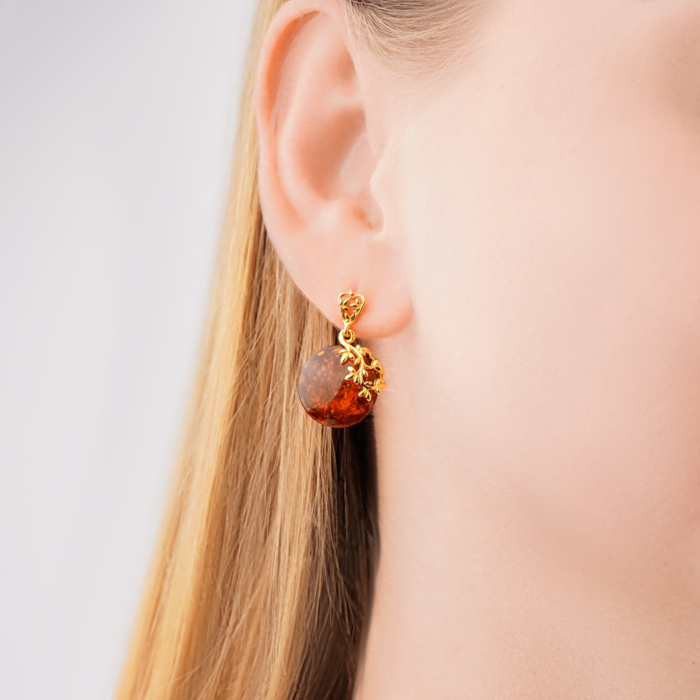 Позолочені срібні сережки з бурштином AuE503C-E/20/2787
