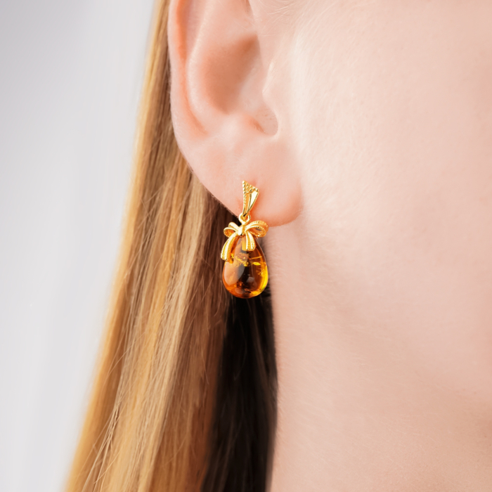 Срібні позолочені сережки з бурштином E518C-E/20/2787