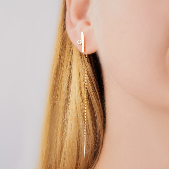 Сережки-протяжки з жовтого золота з фіанітом P-5601-E/03/1