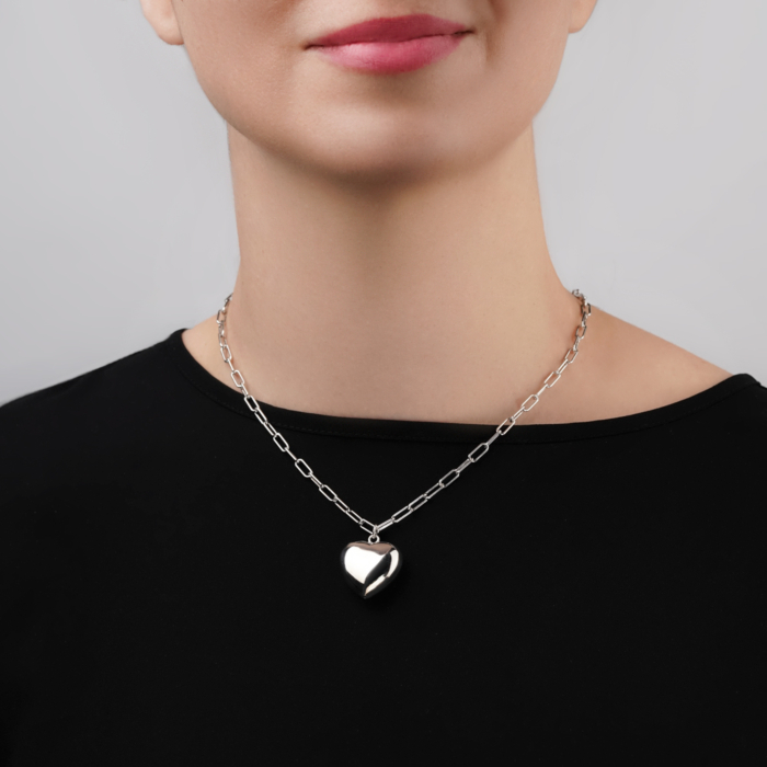 Серебряное колье с подвеской в форме сердца CCHXD000013-K/12