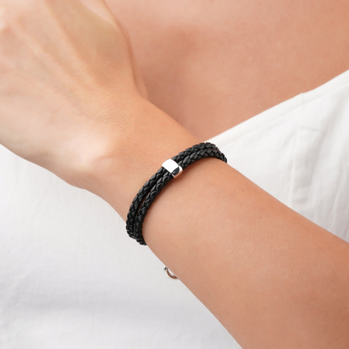 Шкіряний браслет зі срібними вставками та замком BLDXU000074-B/12