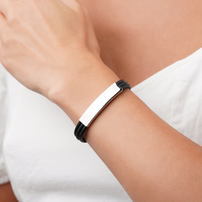 Браслет з каучуку зі срібними вставками BRBXU000103-B/12