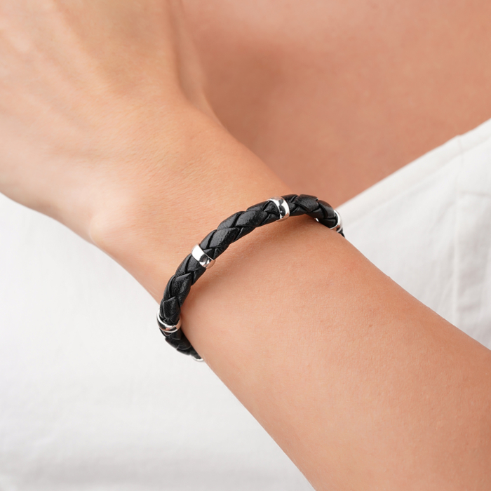 Шкіряний браслет зі срібними вставками та замком BLDXU000035-B/12