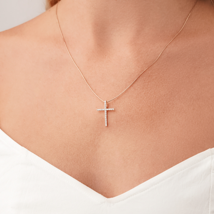 Хрестик з червоного золота з діамантами 51922/01/1/8566