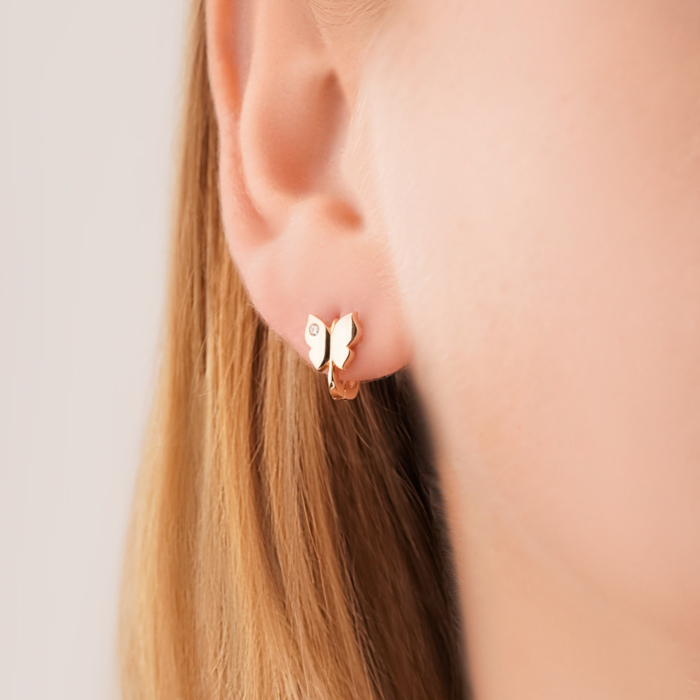 Золотые серьги «Бабочки» с фианитом G-183-E/01/1