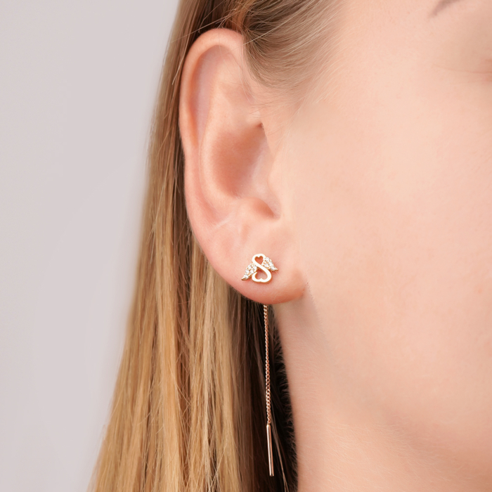 Золотые серьги-протяжки с фианитами P-956-E/01/1