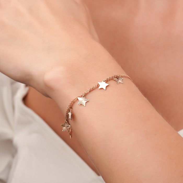Золотий браслет з підвісками-зірочками без вставки 07234-1/01/2