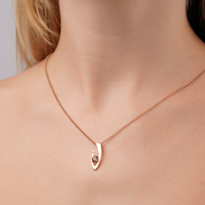 Золота підвіска з раухтопазом та фіанітом 550137/01/1/16256