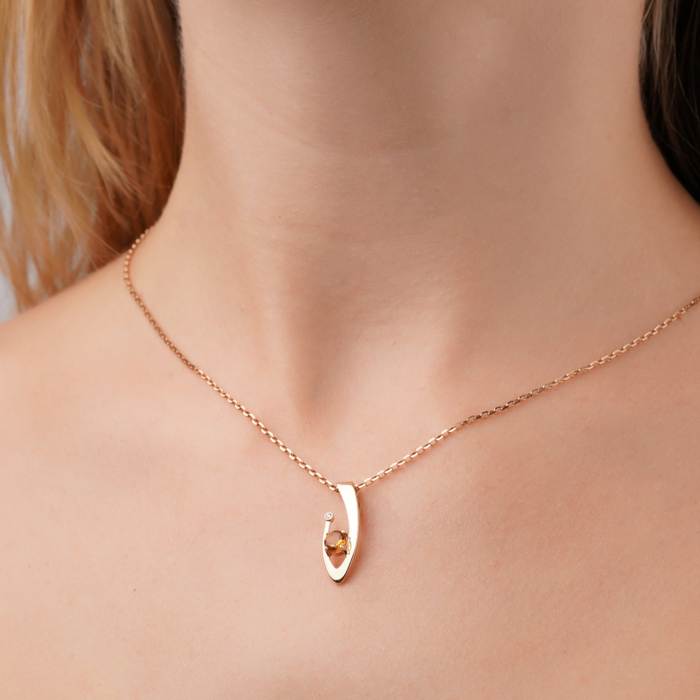 Золота підвіска з цитрином та фіанітом 550137/01/1/16259