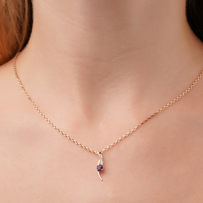 Підвіска з червоного золота з аметистом та фіанітами 550133/01/1/7161