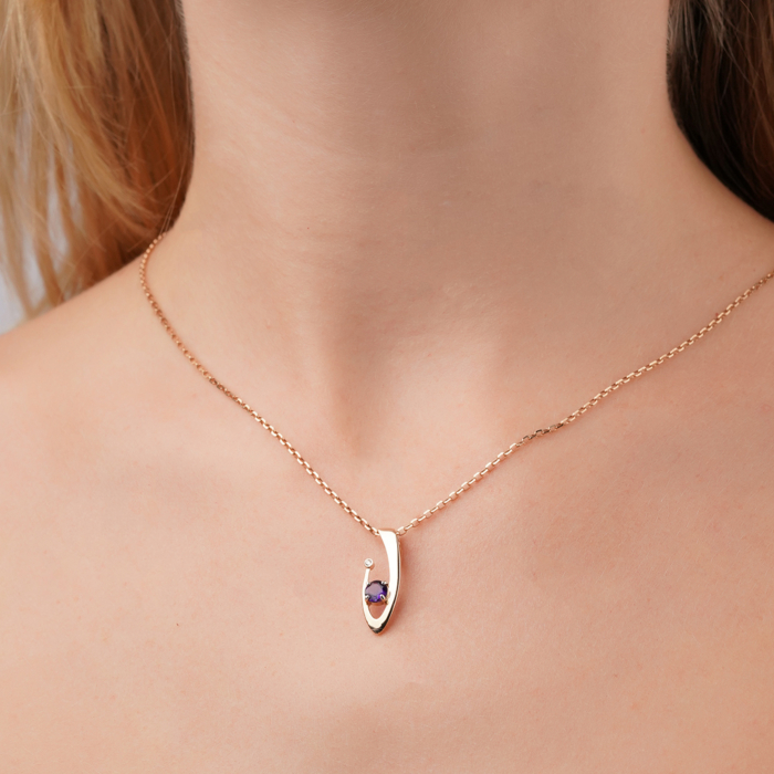 Золота підвіска з аметистом та фіанітом 550137/01/1/16255