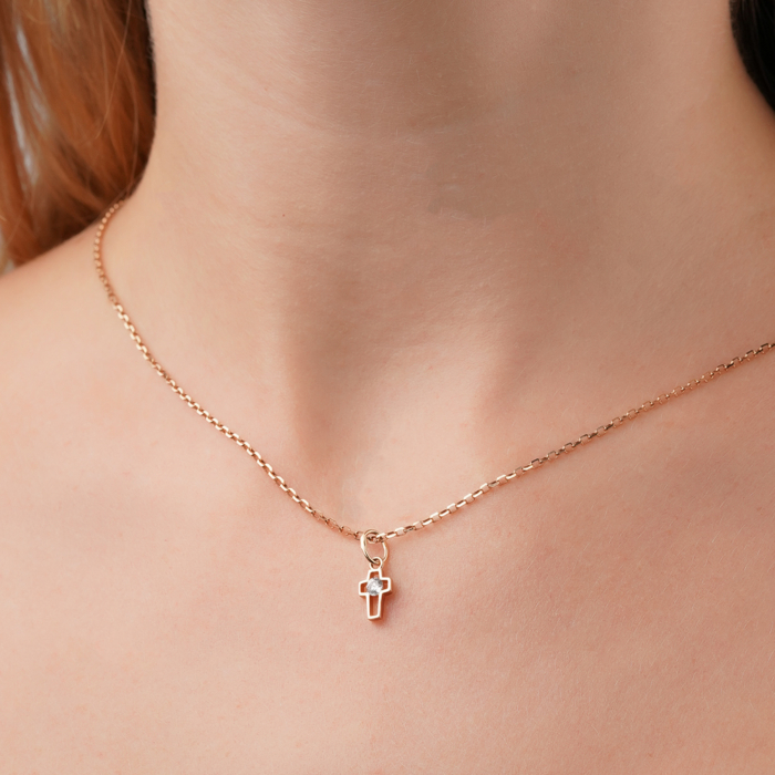 Золотий хрестик з фіанітом F-1036-P/01/1