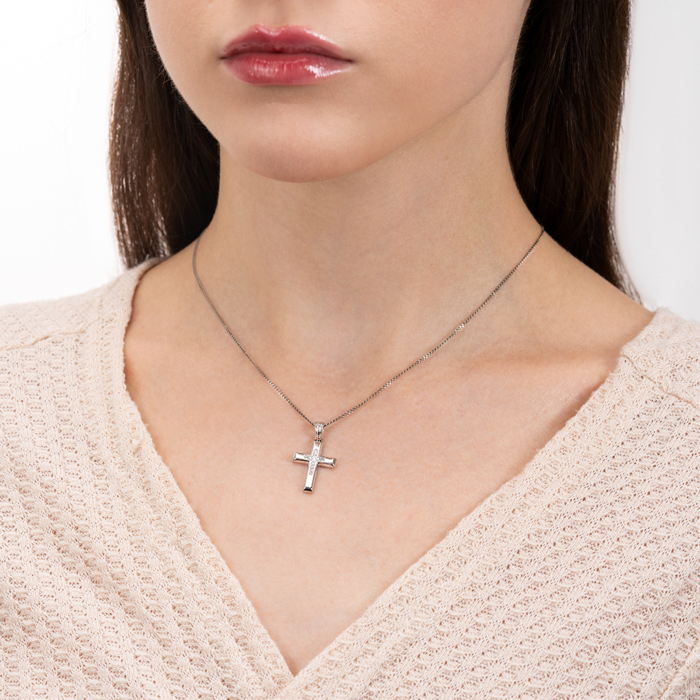 Срібний хрестик з фіанітами. Артикул DSZ003-P/12/1