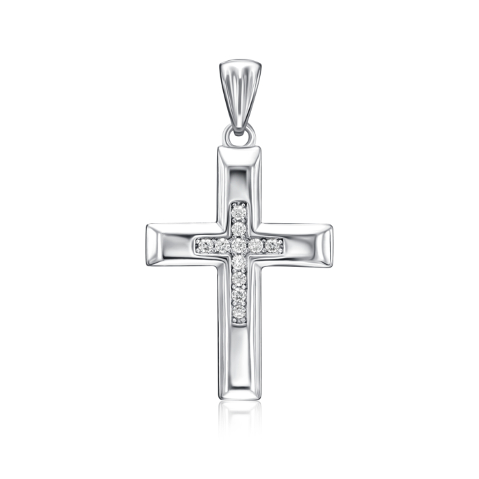 Срібний хрестик з фіанітами. Артикул DSZ003-P/12/1
